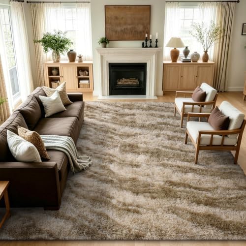 8x10 Extra Large Khaki Fluffy Area Rug Non-Slip for Living Room Bedroom - Image 2