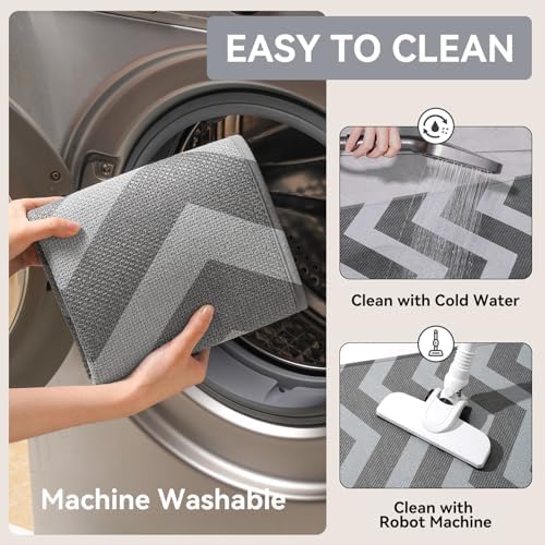 YDKGL Kitchen Rugs Non Slip Washable Kitchen Mats for Floor, Super Absorbent Oil and Water Linen-Look Woven Runner Rug, Kitchen Sink Mat Standing Mat, Gray 17"x47" - Image 4