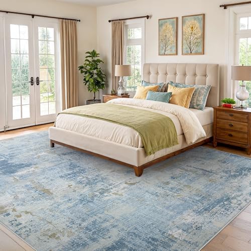 Amada Washable 8'x10' Abstract Area Rug for Living Room Light Blue - Image 2