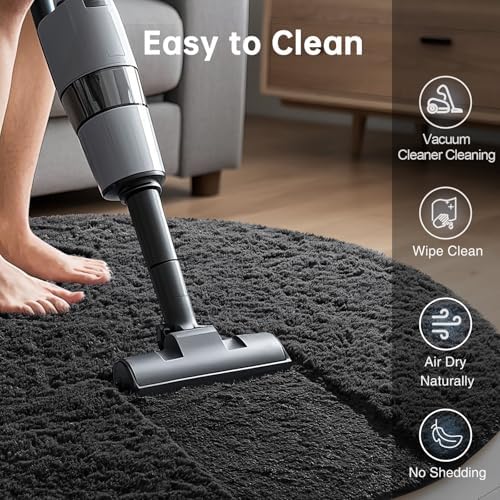 Ophanie Round Rug 4Ft Black Circle Area Rug, Room Decor for Men, Fluffy Fuzzy Bedroom Carpet, Plush Soft Shaggy Living Room Rugs for Kids Home Aesthetic, Nursery with 99 pcs Pile fibers - Image 6