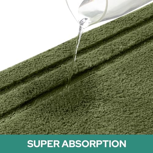 HOMEIDEAS Olive Green Bathroom Rugs Set of 3, Non Slip Bath Mats - Image 4