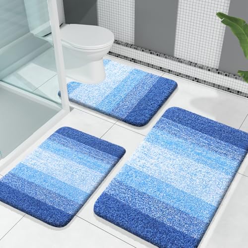OLANLY Microfiber Bathroom Rugs Sets 3 Piece, Bath Mats, Light Royal Blue by OLANLY