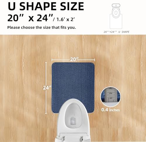 TYUU Toilet Rug, Thin Toilet Rugs U Shaped Washable Non Slip Absorbent Quick Dry Low Pile Toilet Mat, Navy Blue 20"x24" U Shape - Image 2