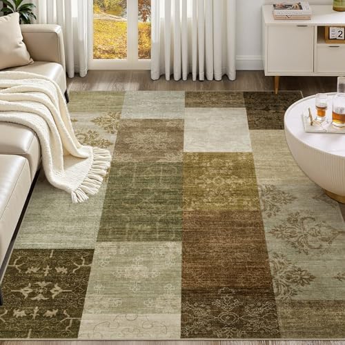 UERMEI 10x12 Area Rug for Living Room - Washable Neutral Modern Abstract Carpet, Non-Slip Soft Large Indoor Floor Rugs for Bedroom Home Office & Under Dining Table Decor, Brown/Green - Image 4