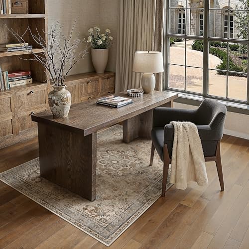 PureCozy Brown Area Rug 4x6 Living Room Vintage Floral Non-Slip Carpet - Image 2