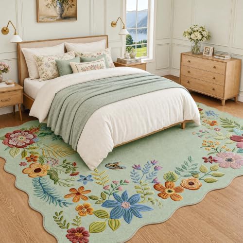 FMFUNCTEX 8x10 Washable Mint Green Boho Scalloped Area Rug for Living Room - Image 3