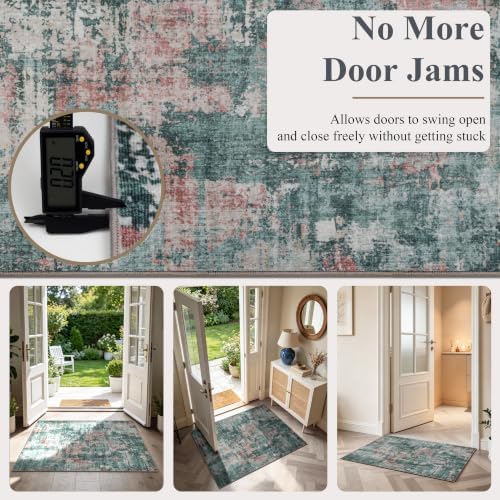Sasttie 3x5 Entryway Area Rug, Modern Abstract Small Carpet, Pink & Green - Image 4