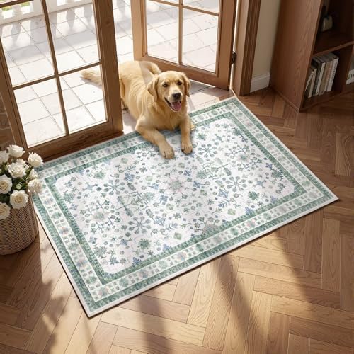 GarveeHome Small Sage Green Entryway Rug 2x3 Washable Non Slip Vintage Rug by GarveeHome