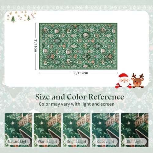 3x5 Christmas Non-Slip Area Rug, Green Washable Vintage Entryway Rug - Image 2