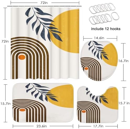 Bathroom Sets with Shower Curtain and Rugs Set of 4 Boho Midcentury - Image 2