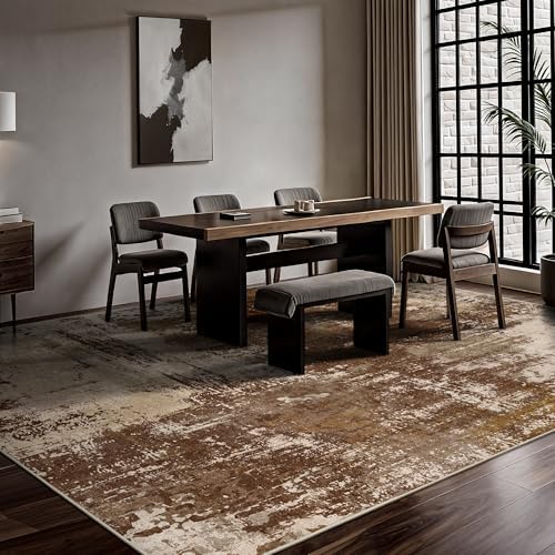 8x10 Rugs for Living Room - Modern Abstract Low Pile Washable Rug, Ultra Soft Non Slip Large Rugs, Floor Carpet for Bedroom Dining Room Office Laundry Nursery Home(Brown) - Image 4