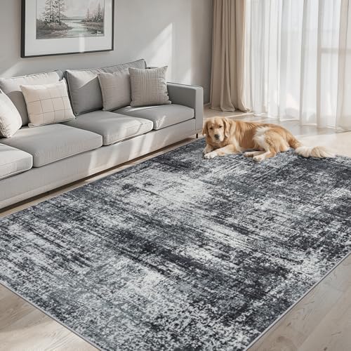 PLHXFR Area Rug Living Room: 4x6 Abstract Washable Carpet Dark Black by PLHXFRSoftAreaRugs