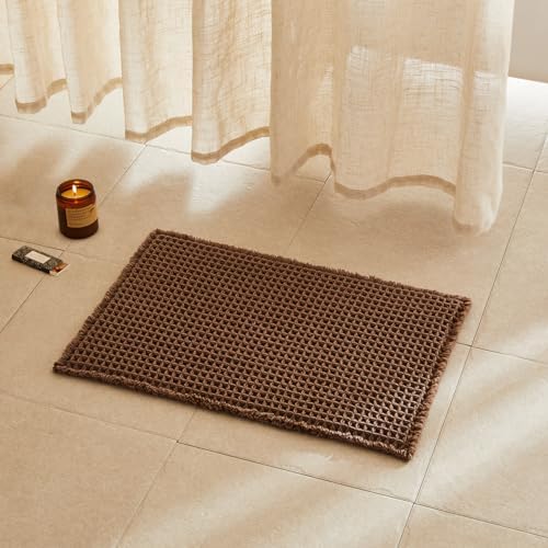 TYUU Waffle Bath Mat, Small Boho Bathroom Rugs Non Slip 24x16 Mocha by TYUU
