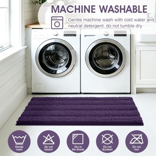 Striped Eggplant Purple Bathroom Rug Set 3 Pieces Ultra Soft, Non Slip Chenille Bath Carpet, Absorbent Plush Shaggy Bath Mats for Bathroom, Toilet, Bedroom, Kitchen - Image 6