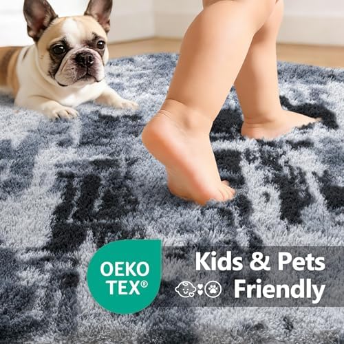 6x9 Large Fluffy Shaggy Area Rugs Non-Slip for Living Room Tie-Dyed Blue - Image 5