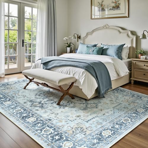 Lofus 8x10 Light Blue Rugs for Bedroom Living Room, Vintage Boho Carpet - Image 2