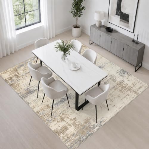 Area Rug Living Room: 6x6 Modern Washable Soft Carpet Beige Brown - Image 4