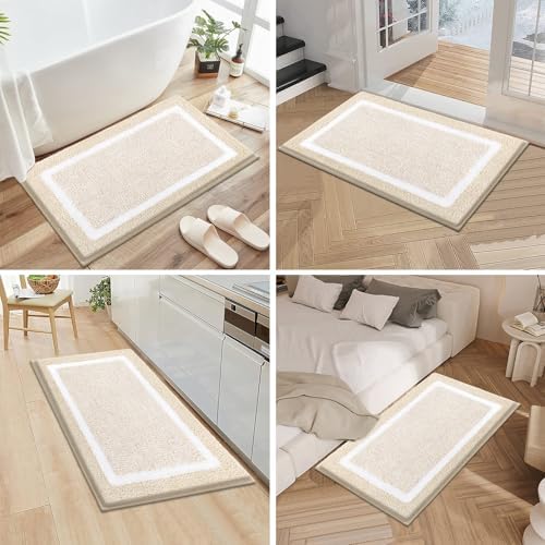 Pauwer 3 Piece Bathroom Rug Set, Non Slip Washable Bath Mat, Light Beige - Image 7