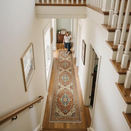 RELEANY Washable Area Rug, Runner 2'x10', Red/Orange/Blue/Brown - Image 2