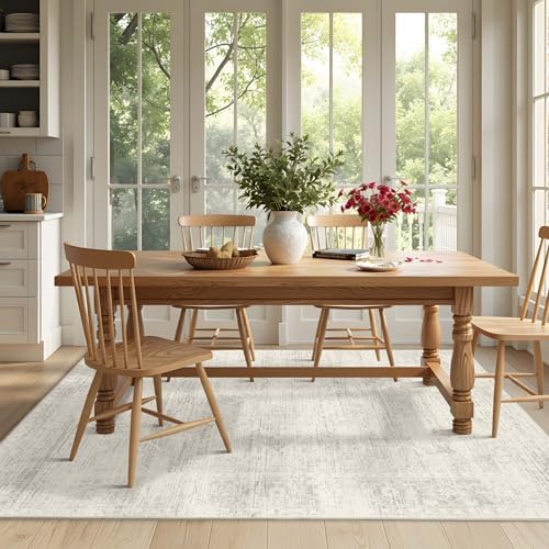 Vintage 5x7 Washable Neutral Area Rugs, Ivory Rug for Living Room - Image 3