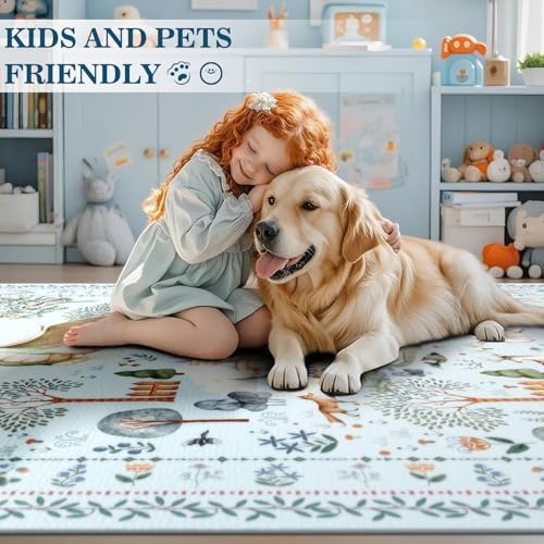 nesrt Washable Dragon Area Rugs for Living Room 5x7Ft Non Slip, Light Blue Animal Print Dining Room Rugs Low Pile, Soft Castle Kids Nursery Floor Carpets for Playroom Bedroom Kids Room Boys and Girls - Image 2