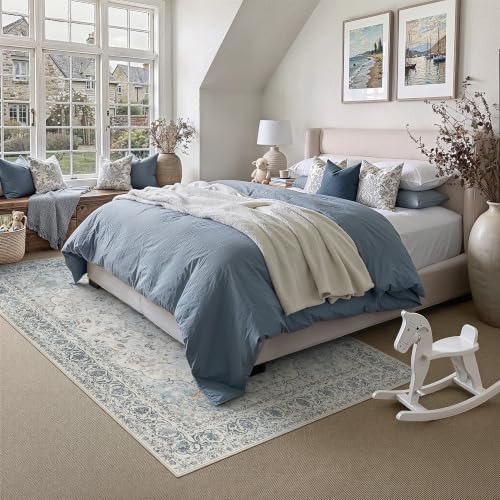 5x7 Washable Area Rug Navy Blue Non Slip Vintage Carpet - Image 2