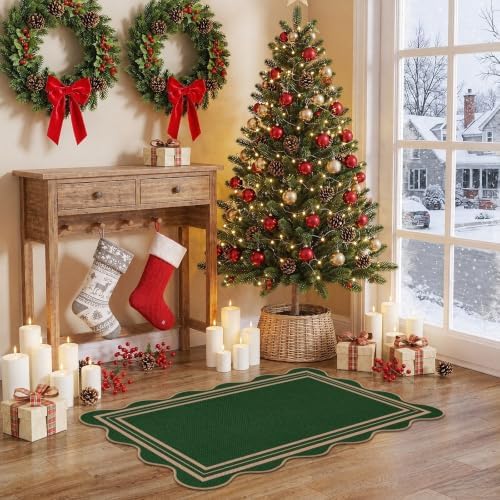 Easy Jute Christmas Outdoor Mats for Front Door, 2x3 Small Washable Kitchen Rugs, Farmhouse Green Throw Rug Non Slip Indoor Outdoor Carpet for Porch Entryway Foyer - Image 7