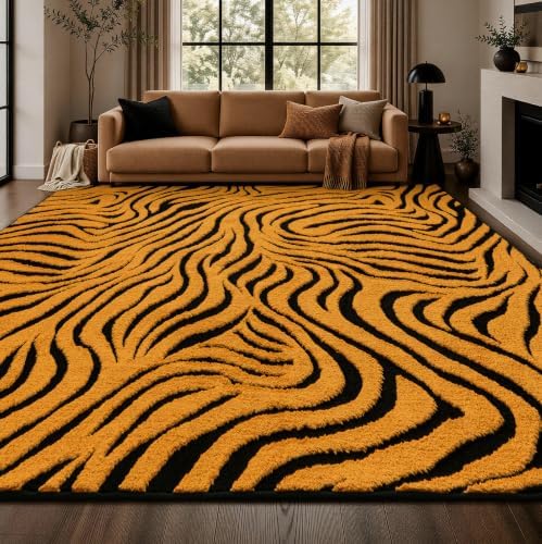 YIHOUSE Abstract Striped Area Rugs 8x10: Orange Washable Living Room Rug by YIHOUSE