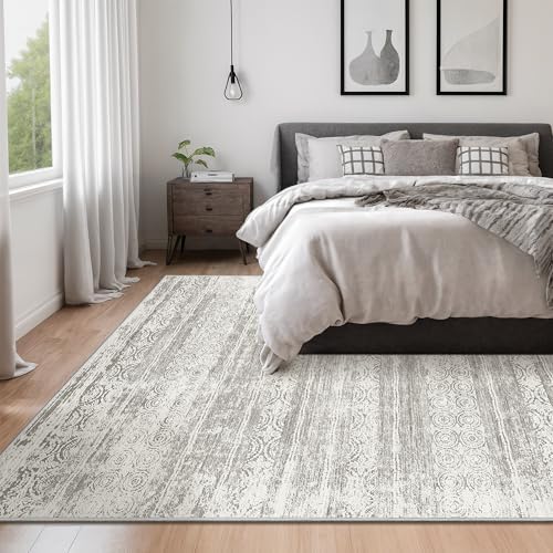 Miukiki 5x7 Washable Area Rug for Living Room, Soft Non Slip Rug Grey - Image 4