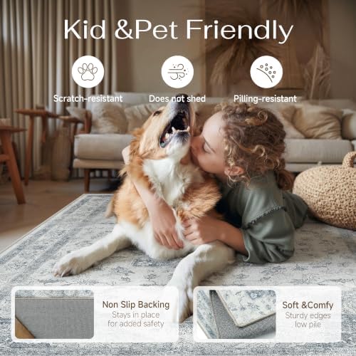 PureCozy Blue 8x10 Washable Area Rug Living Room Vintage Oriental Carpet - Image 4