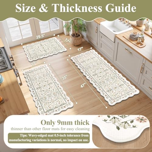 Yamaziot Boho Anti Fatigue Kitchen Rug Set of 3 Scalloped, Light Green - Image 2