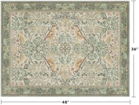 Large Entryway Rugs Indoor - Sage Green 3x4 Washable Rugs for Kitchen Bedroom Beside Bed Door Mat Indoor Entrance with Beige Woodland Flowers, Non Slip Stain Resistant Low Pile - Image 2