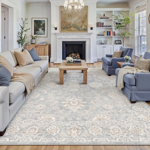 7x10 Blue Cream Neutral Area Rug by WondRg