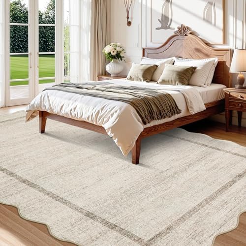 GarveeHome Scalloped Washable Rug 9x12 Area Rug for Bedroom Non Slip, Beige - Image 3