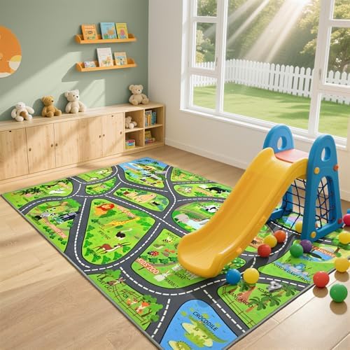 BENRON Zoo Kids Car Rug 6x9 for palyroom, Educational Animal Play Mat by BBENRON