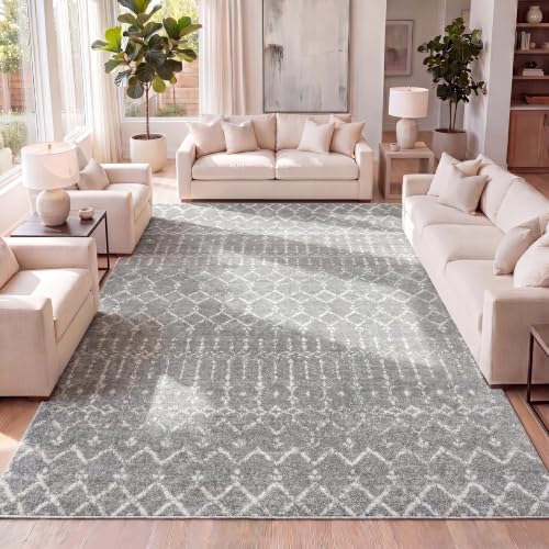 JONATHAN Y Boho Vintage Diamond Gray/Ivory Indoor Area Rug 3X5 ft, Moroccan Hype for Living Room, Bedroom, Kitchen, Office, Easy-Cleaning, High Traffic, Pet-Friendly, Non-Shedding (MOH101C-3) by JONATHANY
