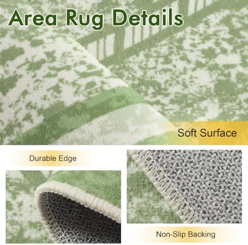 6x9 Ft Abstract Area Rugs for Living Room, Thin Soft Washable Carpet Green - Image 5