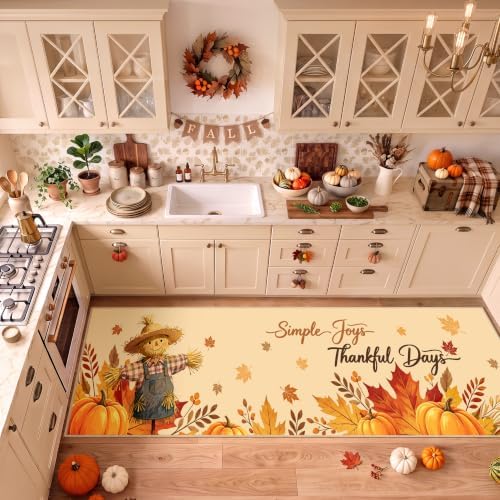 Fall Kitchen Rugs Runner 2.6'x10', Thankful Pumpkin Mats for Hallway - Image 3