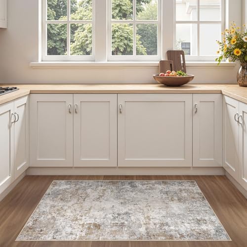 UERMEI 3x5 Entryway Area Rug Washable Neutral Brown Grey Small Carpet - Image 4