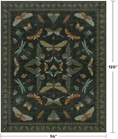 Hazo Haus Dark Green Insect Area Rugs 8x10 for Living Room, Dining Room Under Table, Bedroom, Unique Washable Floral Non Slip Low Pile Soft Rug - Image 2