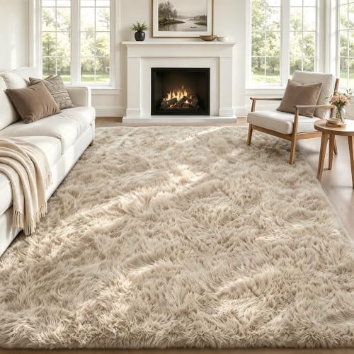 TENGTENGLINK 6x9 Fluffy Shag Area Rug Living Room Bedroom Washable Camel by TENGTENGLINK
