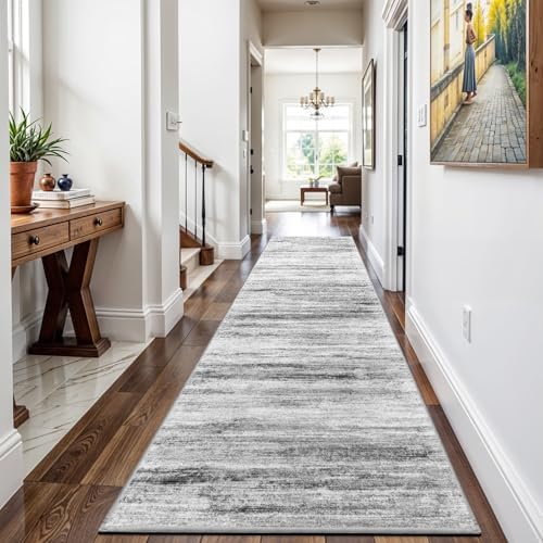 3x11 Washable Runner Rug for Hallway: Extra Long Runners for Entryway Living Room Dining Room - Stain and Water Resistant Rugs with Non-Slip Backing - Soft Low-Pile Carpet Grey by WIEVEDENS