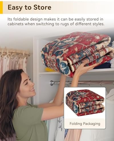 RELEANY Washable Area Rug, Large 10'x12', Red/Blue - Image 6