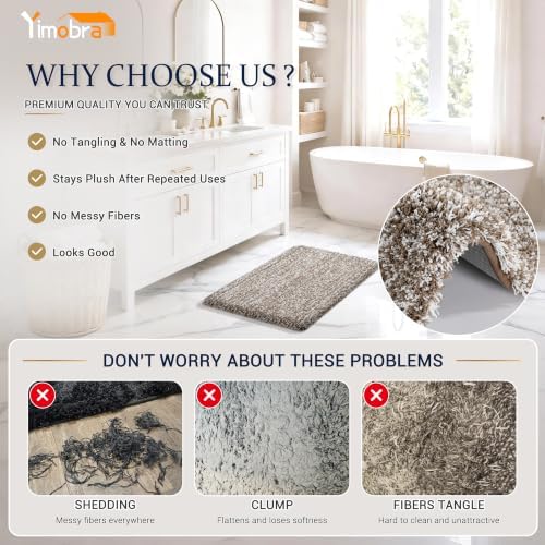 Yimobra Bathroom Rugs Non Slip Washable 36x24, Plush Bath Mat, Brown&White - Image 4