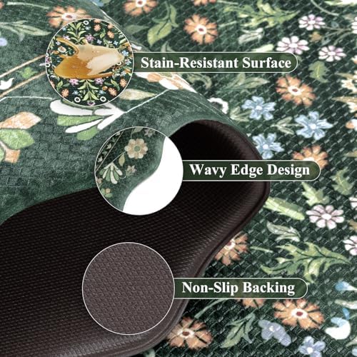 Yamaziot Boho Anti Fatigue Kitchen Rug Set of 3 Scalloped Non-Slip, Green - Image 5