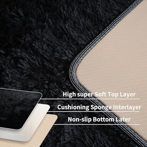 6x9 Black Shag Rug for Bedroom, Soft Plush Fluffy Washable Carpet - Image 4