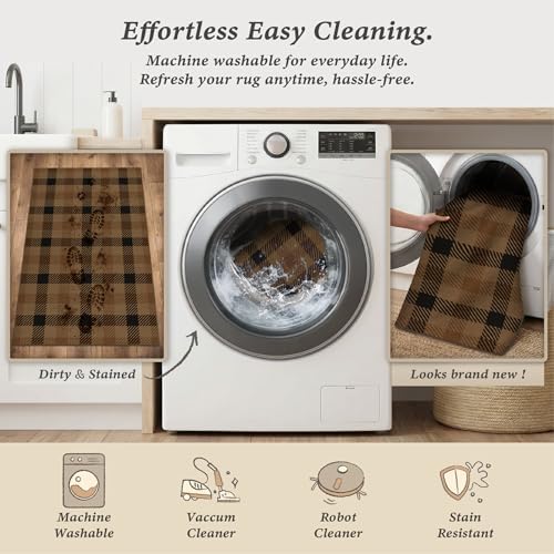 JTJ Easy Jute 2x4 Entryway Runner Rug, Brown Plaid, Washable - Image 6