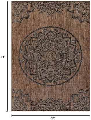 CAMILSON Outdoor Rug 5x7 Modern Area Rugs for Indoor and Outdoor Patios and Porches - Waterproof Washable Non-Shedding Easy-to-Clean Outside Carpet (5 x 7 Medallion - Gold/Black) - Image 2