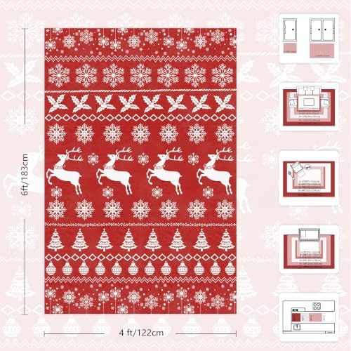 Christmas Red 4x6 Area Rugs for Entryway, Washable Rug Soft Non-Slip Low Pile Christmas Tree Elk Snowflake Small Carpet for Kitchen Living Room Bedroom Kids Nursery Holiday Throw Home Decor(Red Elk) - Image 2