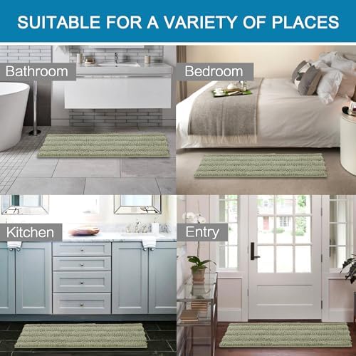H.VERSAILTEX Bath Rugs for Bathroom Non Slip Bath Mats Thick Chenille Striped Bath Rug Runners 59" x 20" Absorbent Fluffy Soft Shaggy Mats Dry Fast Plush Area Carpet for Bath Room - Eucalyptus Green - Image 6